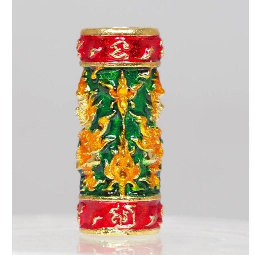 Green Enamel Gold Plated Twin-Faced Wessuwan Takrud – Setthi Bucha Kru Edition Blessed by Luang Phor Prong Serial Coded