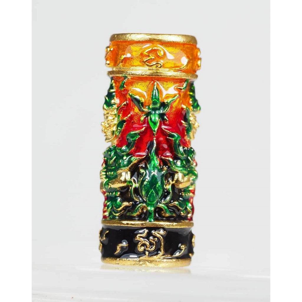 Twin-Faced Takrud of Lord Wessuwan – Enamelled Antique-Gold Edition by Luang Phor Prong, Wat Tham Phrutakhian (Numbered + Boxed) - Thai Blessing Co
