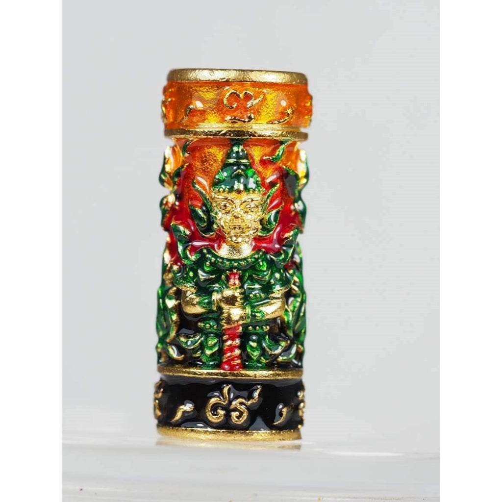 Twin-Faced Takrud of Lord Wessuwan – Enamelled Antique-Gold Edition by Luang Phor Prong, Wat Tham Phrutakhian (Numbered + Boxed) - Thai Blessing Co