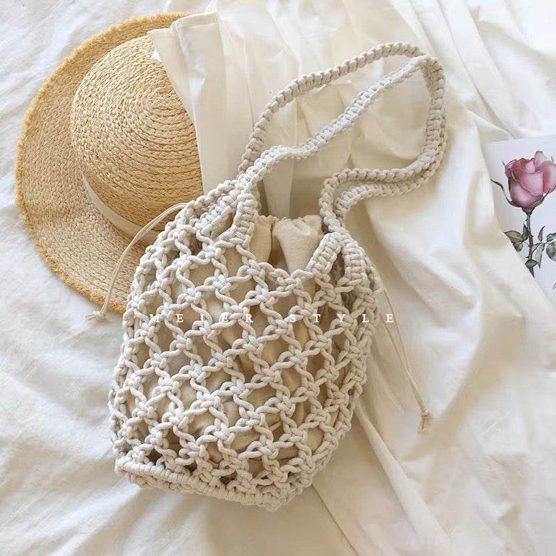 Korean Style Handmade Crossbody Bag – 3 Colors | Minimalist Cotton Bucket Bag with Drawstring Closure &amp; Inner Pouch One-Sake.com Black khaki White khaki-White-Black-