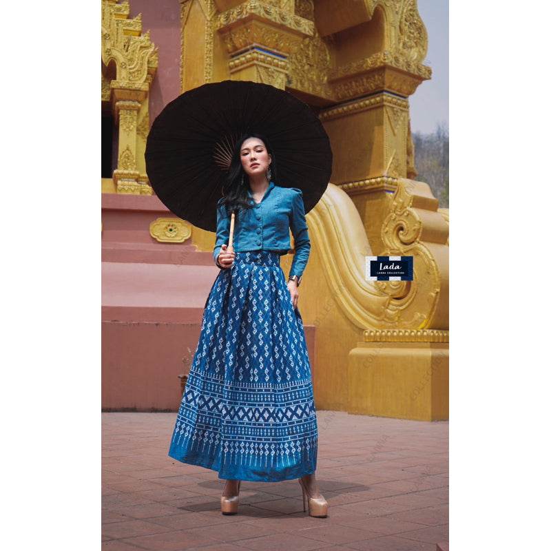 Elegant Collar Long Sleeve Top &amp; Royal Request Pattern Skirt Set – Purple, Navy Blue, Terracotta Orange &amp; Black | Traditional Thai Cotton Outfit for Women One-Sake.com ม่วง / L ม่วง / S ม่วง / M ม่วง / S-ม่วง / M-ม่วง / L-ม่วง / XL-ฟ้า / S-ฟ้า / M-ฟ้า / L-ฟ้า / XL-ส้มอิฐ / S-ส้มอิฐ / M-ส้มอิฐ / L-ส้มอิฐ / XL-ดำ / S-ดำ / M-ดำ / L-ดำ / XL-