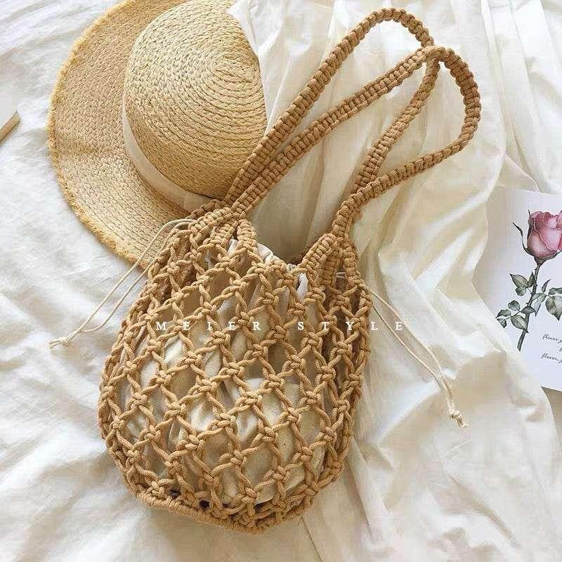 Korean Handmade Crossbody Bag - Minimalist Cotton Bucket Bag with Drawstring Closure & Inner Pouch in 3 Colors