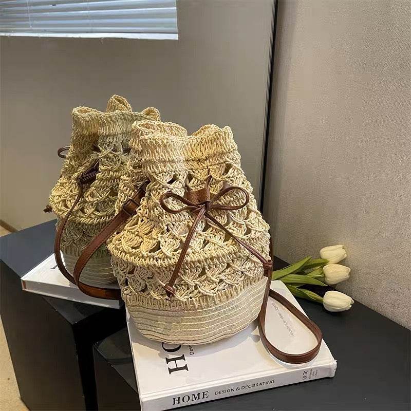 Korean Style Natural Woven Shoulder Bag for Women – 28x20cm with Zipper &amp; Adjustable Strap | 3 Colors Available One-Sake.com Brown Off white Khaki Off white-Khaki-Brown-