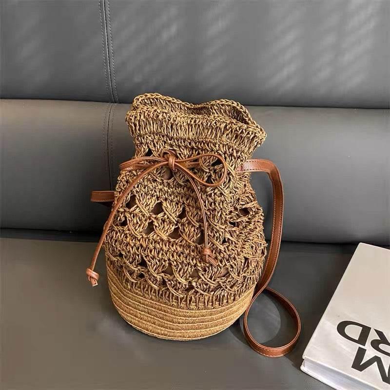 Korean Woven Shoulder Bag for Women - Natural Woven Design, Zipper & Adjustable Strap, 28x20cm, Available in 3 Colors