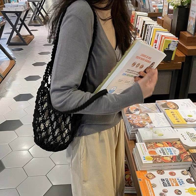 Korean Style Handmade Crossbody Bag – 3 Colors | Minimalist Cotton Bucket Bag with Drawstring Closure &amp; Inner Pouch One-Sake.com Black khaki White khaki-White-Black-