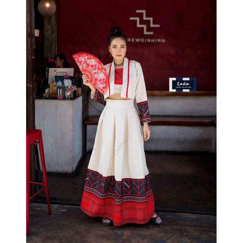 Limited Edition Hmong-Inspired Women’s 3-Piece Set – Wrap Top, Cami & Skirt in Sizes S–XL