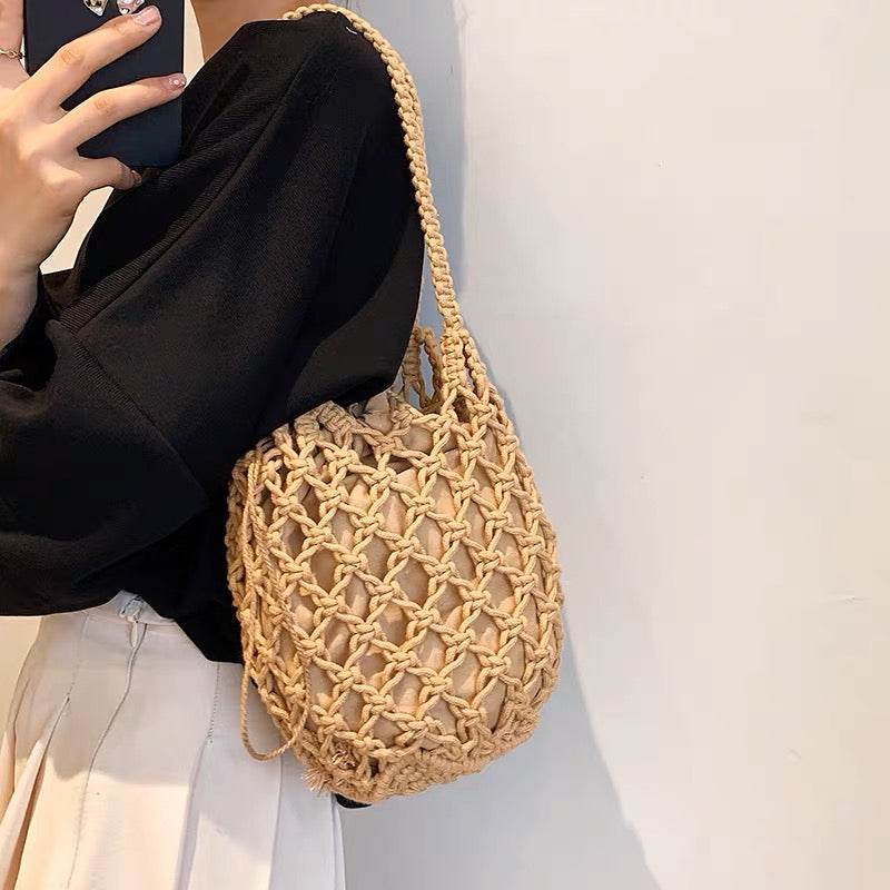 Korean Style Handmade Crossbody Bag – 3 Colors | Minimalist Cotton Bucket Bag with Drawstring Closure &amp; Inner Pouch One-Sake.com Black khaki White khaki-White-Black-