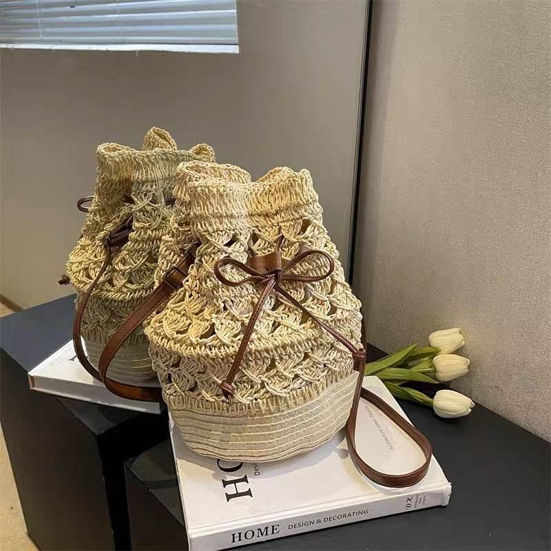 Korean Woven Shoulder Bag for Women - Natural Woven Design, Zipper & Adjustable Strap, 28x20cm, Available in 3 Colors