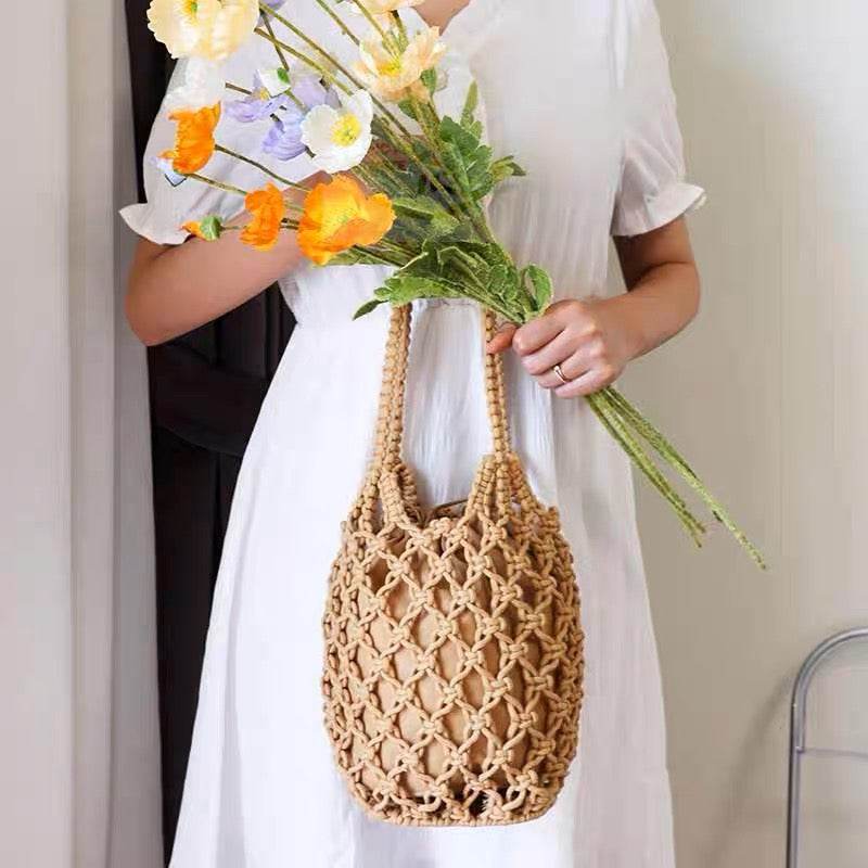 Korean Style Handmade Crossbody Bag – 3 Colors | Minimalist Cotton Bucket Bag with Drawstring Closure &amp; Inner Pouch One-Sake.com Black khaki White khaki-White-Black-