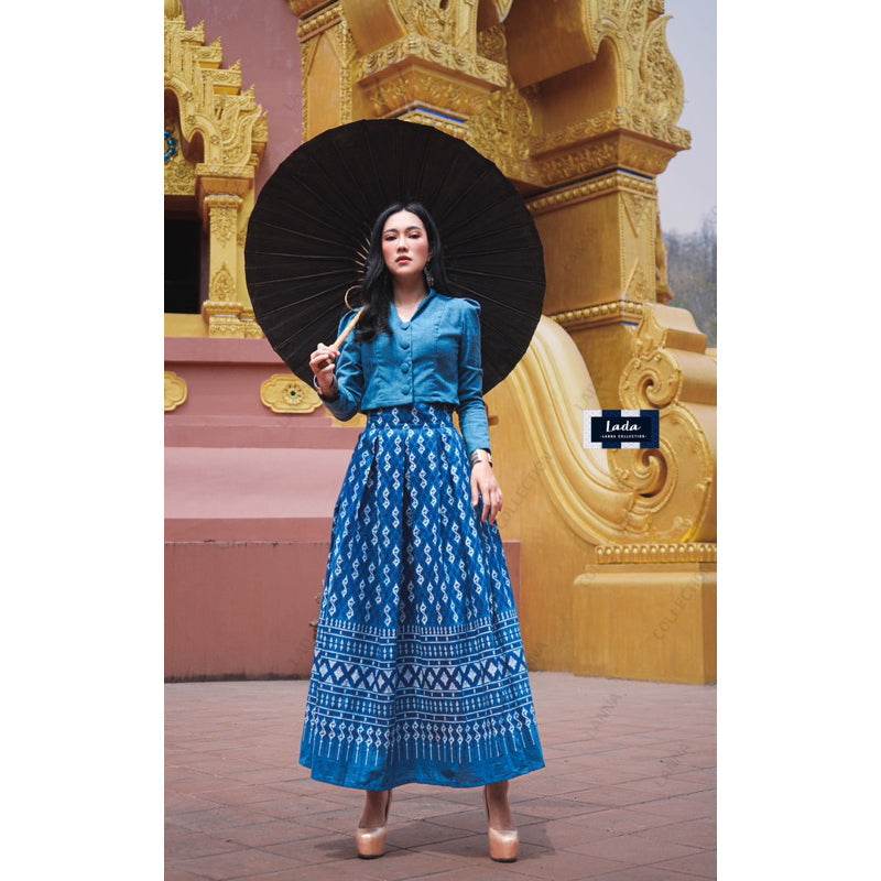 Elegant Collar Long Sleeve Top &amp; Royal Request Pattern Skirt Set – Purple, Navy Blue, Terracotta Orange &amp; Black | Traditional Thai Cotton Outfit for Women One-Sake.com ม่วง / L ม่วง / S ม่วง / M ม่วง / S-ม่วง / M-ม่วง / L-ม่วง / XL-ฟ้า / S-ฟ้า / M-ฟ้า / L-ฟ้า / XL-ส้มอิฐ / S-ส้มอิฐ / M-ส้มอิฐ / L-ส้มอิฐ / XL-ดำ / S-ดำ / M-ดำ / L-ดำ / XL-