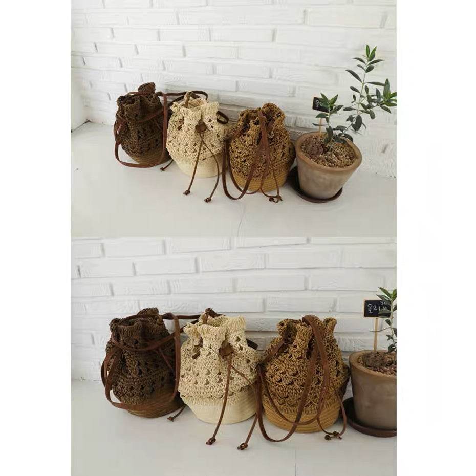 Korean Style Natural Woven Shoulder Bag for Women – 28x20cm with Zipper &amp; Adjustable Strap | 3 Colors Available One-Sake.com Brown Off white Khaki Off white-Khaki-Brown-