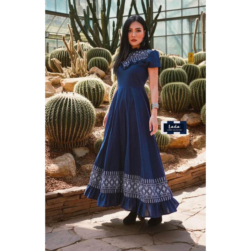 Elegant Princess Wrap Dress with Ruffle Neckline – Navy &amp; Wine Red | Flattering Fit, Slimming Design for All Body Types One-Sake.com Red / L Red / S Red / M Red / S-Red / M-Red / L-Red / XL-Nevy / S-Nevy / M-Nevy / L-Nevy / XL-