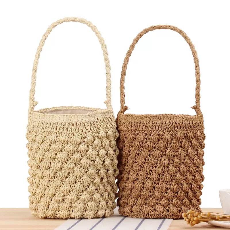 Handwoven Korean Style Shoulder Bag – Artisan Crafted Cotton Tote with Adjustable Strap | Approx. 25cm Height One-Sake.com khaki white off khaki-white off-