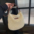 Korean Braided Crochet Shoulder Bag 23x29cm with Zipper Lining Adjustable Strap Natural Cotton Rope white off