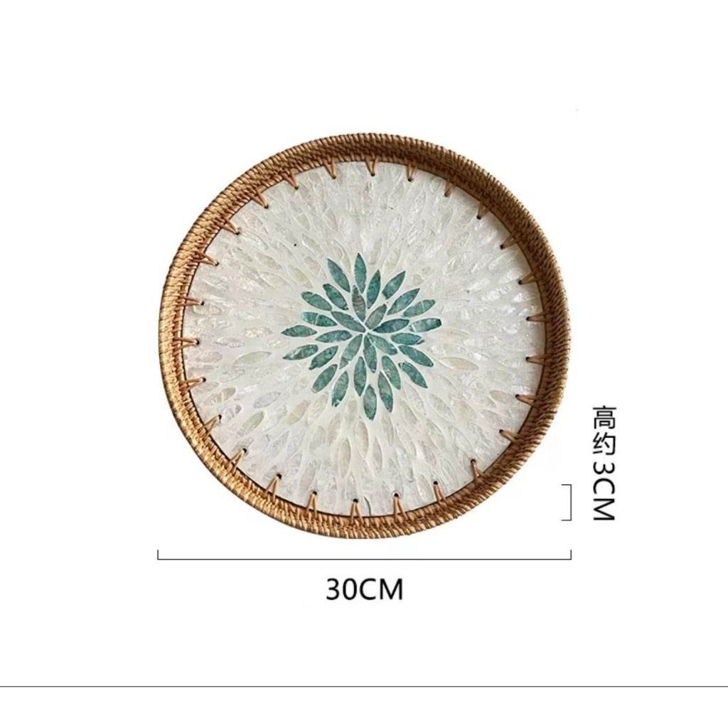 Vietnamese Handwoven Rattan Serving Tray – Natural Round Wicker Tray for Kitchen, Bathroom &amp; Home Decor | 30cm &amp; 35cm Sizes One-Sake.com b-30cm a-30cm a-35cm a-30cm-a-35cm-b-30cm-b-35cm-c-30cm-c-35cm-d-30cm-d-35cm-c-30cm+35cm-b-30cm+35cm-d-30cm+35cm-a-30cm+35cm-