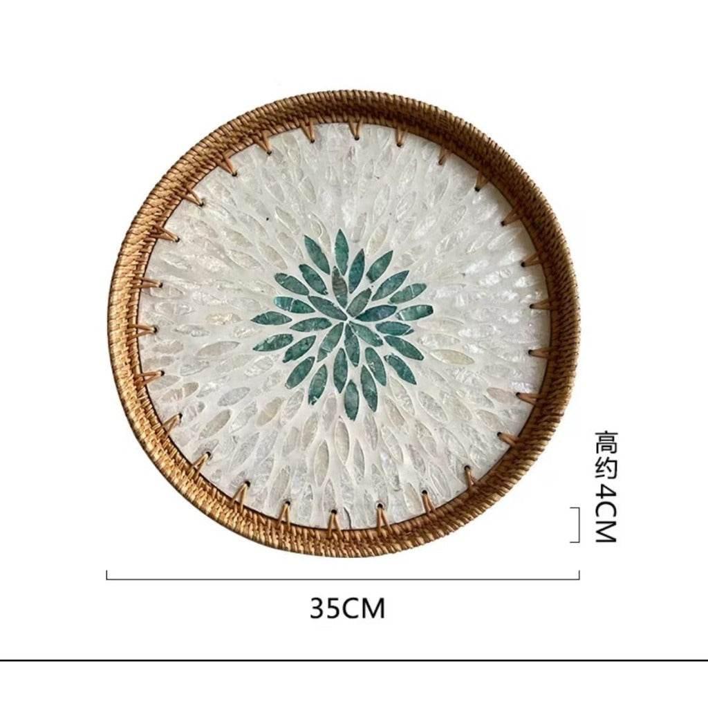 Vietnamese Rattan Serving Tray – Handwoven Natural Round Wicker Tray for Kitchen, Bathroom & Home Decor | 30cm & 35cm Sizes a-35cm
