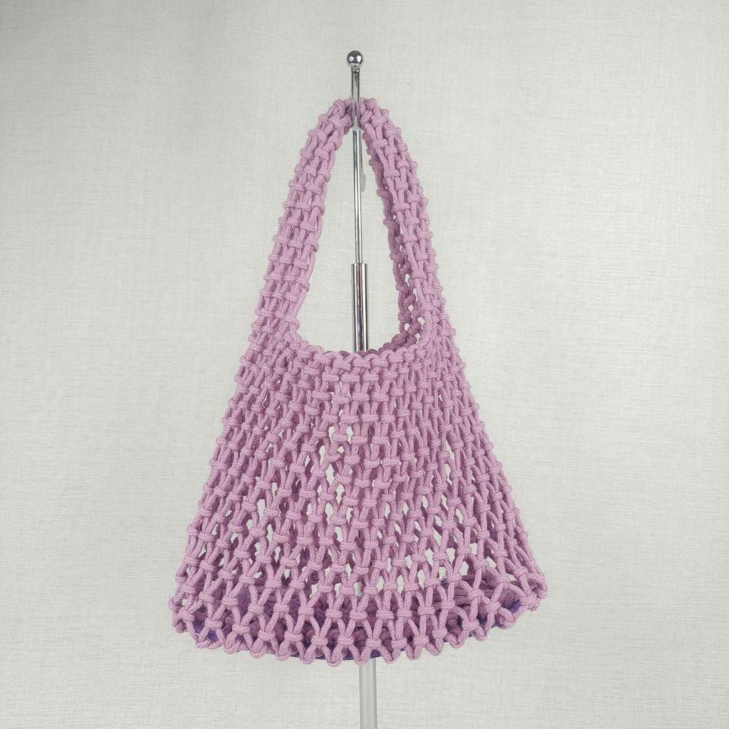 7-Color Crochet Shoulder Bag | Handmade Cotton Tote with Leather Base for Women, 50cm Height