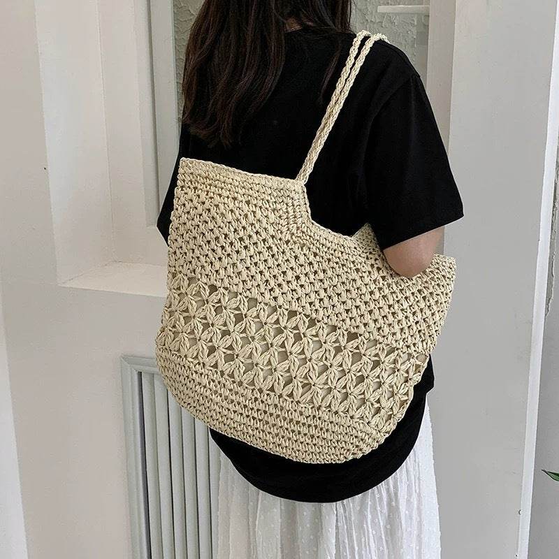 New Handwoven Cotton Rope Bag – 35x46cm Large Shoulder Tote for Women | Natural Material &amp; 2 Color Options One-Sake.com khaki white off khaki-white off-