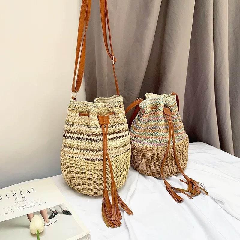 New Korean Handmade Pleated Tote Bag | Eco-Friendly Cotton Rope Shoulder Bag 28x20cm with 101cm Strap