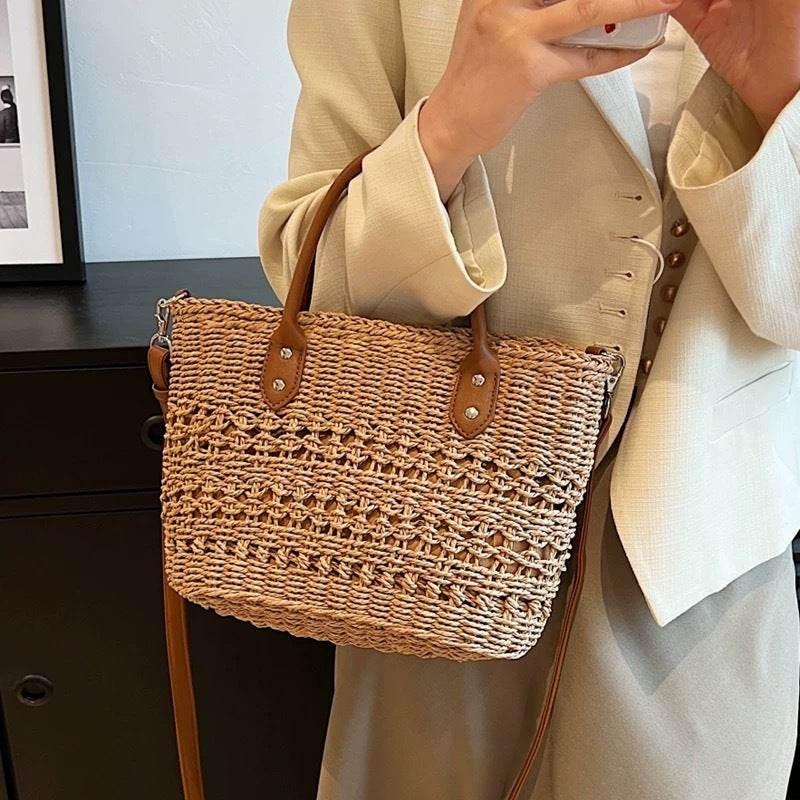 Handwoven Cotton Rope Tote Bag with Lining - Adjustable Strap & Natural Fiber Design | 20cm x 30cm Multi-Use Shoulder & Crossbody Bag for Women