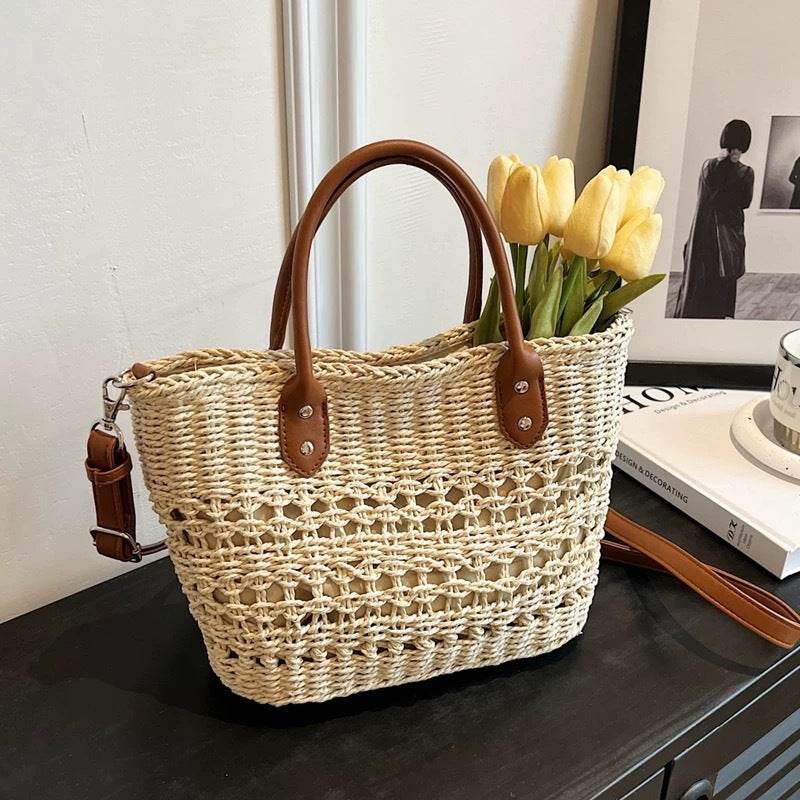 Handwoven Cotton Rope Tote Bag with Lining – Adjustable Strap &amp; Natural Fiber Design | 20cm x 30cm Shoulder &amp; Crossbody Bag for Women One-Sake.com khaki white off khaki-white off-