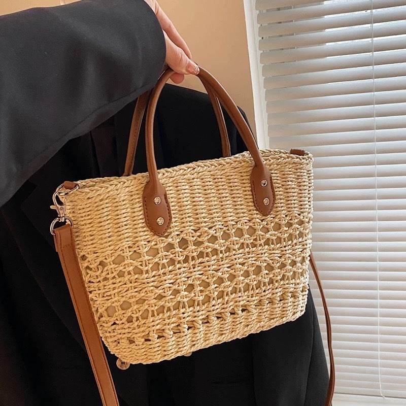 Handwoven Cotton Rope Tote Bag with Lining – Adjustable Strap &amp; Natural Fiber Design | 20cm x 30cm Shoulder &amp; Crossbody Bag for Women One-Sake.com khaki white off khaki-white off-