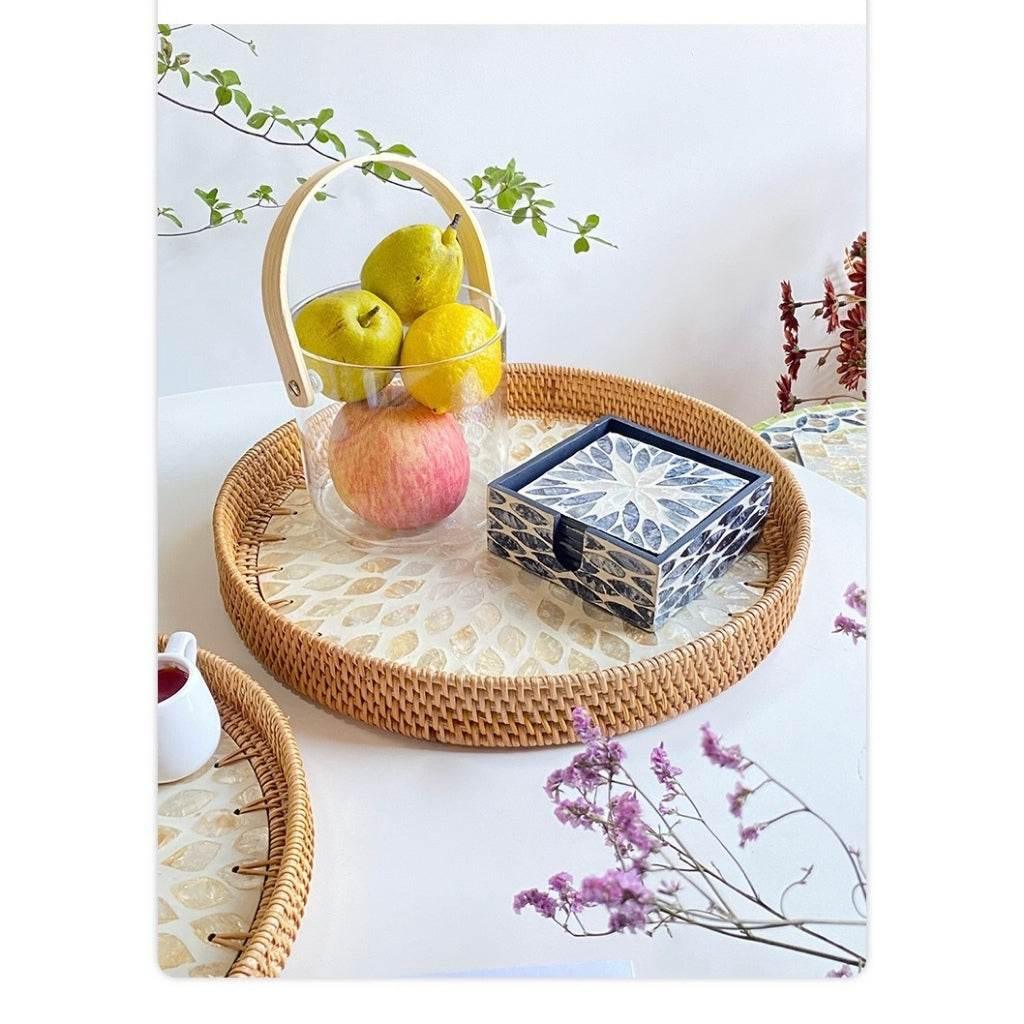 Vietnamese Rattan Serving Tray – Handwoven Natural Round Wicker Tray for Kitchen, Bathroom & Home Decor | 30cm & 35cm Sizes