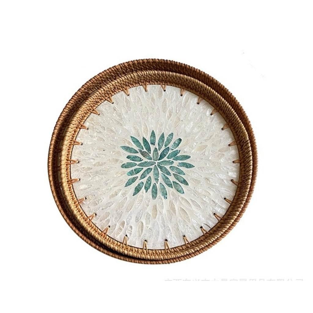 Vietnamese Rattan Serving Tray – Handwoven Natural Round Wicker Tray for Kitchen, Bathroom & Home Decor | 30cm & 35cm Sizes a-30cm+35cm