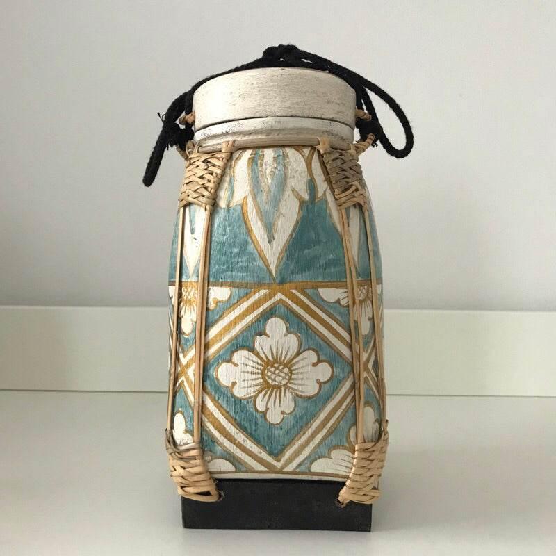 Handmade Bamboo Rice Box with Floral Design - Authentic Thai Craftsmanship เขียวมิ้นท์พาสเทล