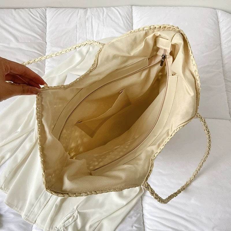 New Handwoven Cotton Rope Bag – 35x46cm Large Shoulder Tote for Women | Natural Material &amp; 2 Color Options One-Sake.com khaki white off khaki-white off-