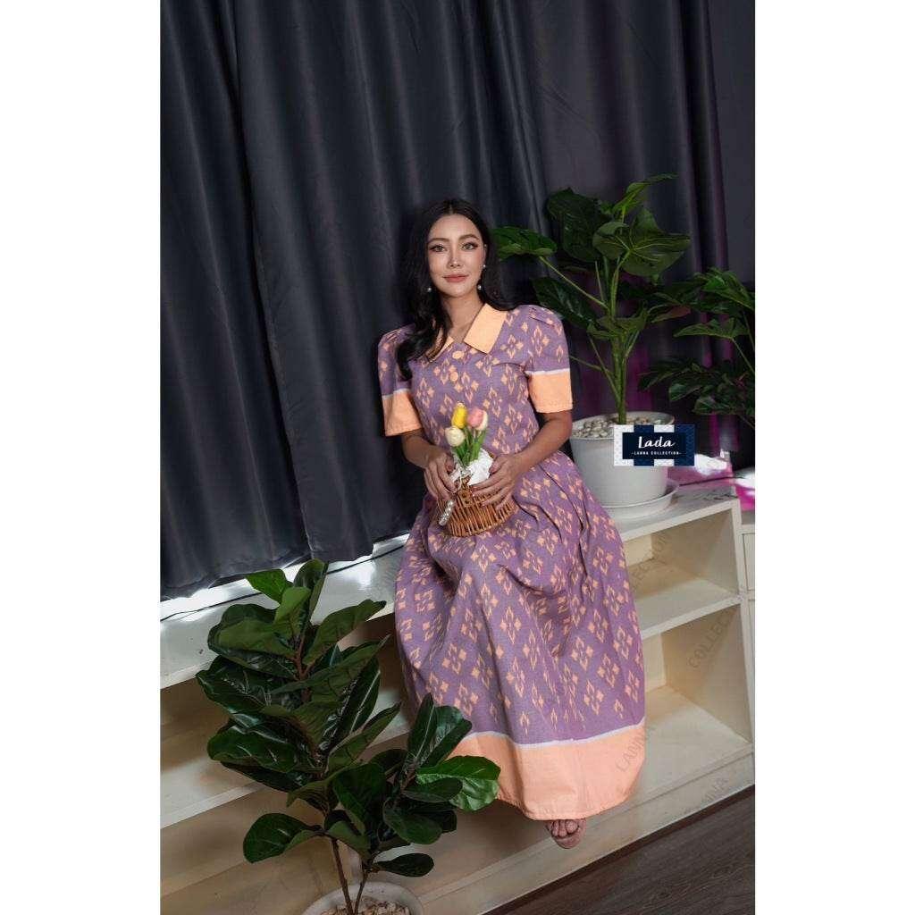 Pastel Blouse and Skirt Set - Modest Cotton Outfit for Women in 3 Colors ม่วง