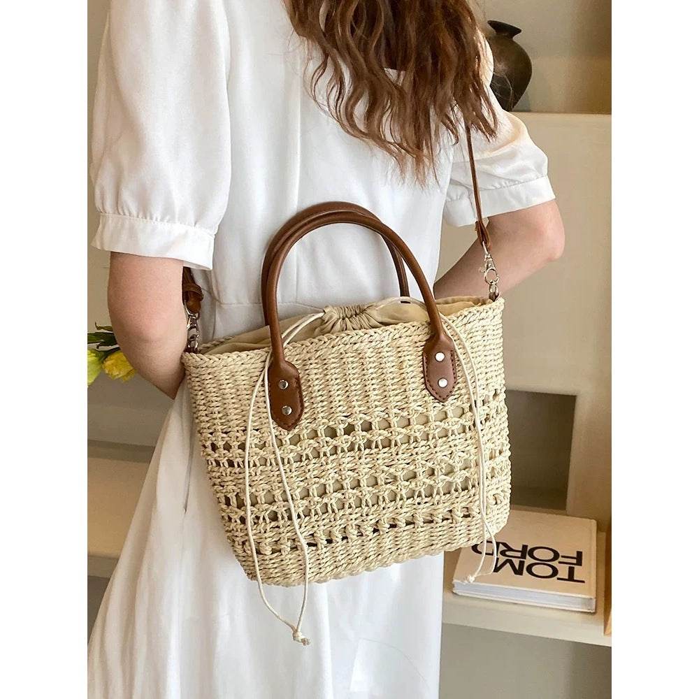 Handwoven Cotton Rope Tote Bag with Lining – Adjustable Strap &amp; Natural Fiber Design | 20cm x 30cm Shoulder &amp; Crossbody Bag for Women One-Sake.com khaki white off khaki-white off-