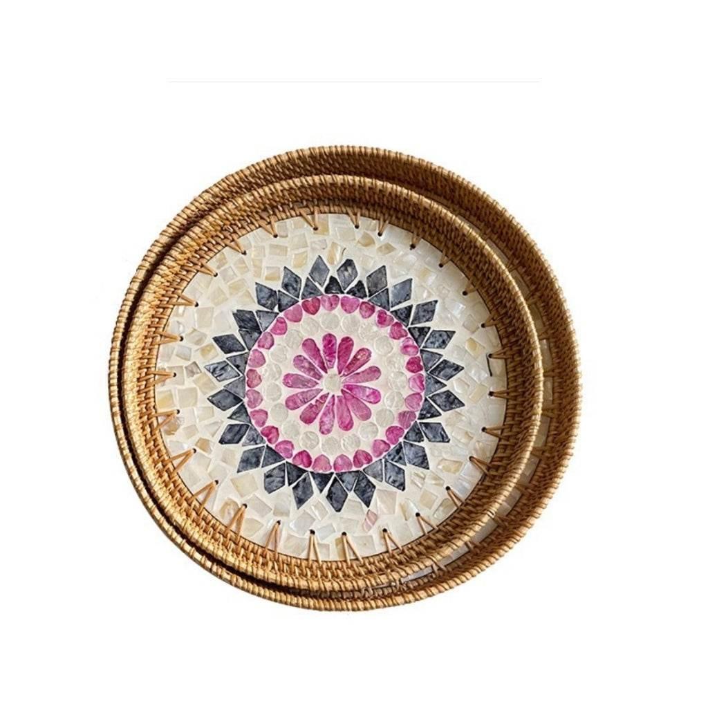 Vietnamese Rattan Serving Tray – Handwoven Natural Round Wicker Tray for Kitchen, Bathroom & Home Decor | 30cm & 35cm Sizes c-30cm+35cm