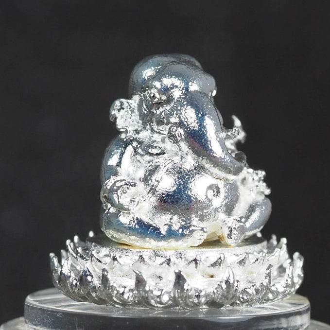 Ganesha on Lotus Base – Temple-Building Edition by Luang Pho Ngern (Silver-Plated Alloy) - Thai Blessing Co