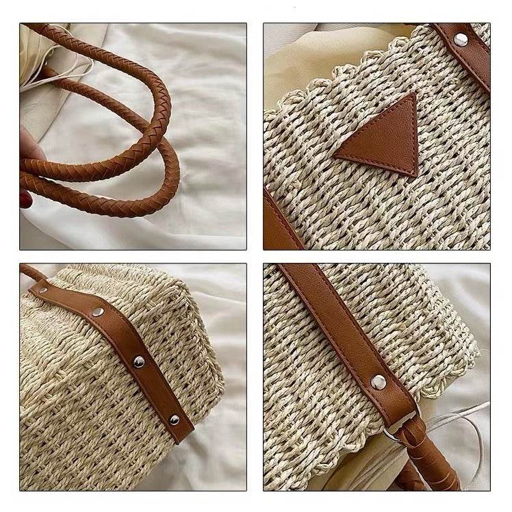 New French Style Handwoven Shoulder Bag – Zip Closure Cotton Rope Bag | 22x28cm Size with 56cm Strap for Women One-Sake.com khaki white off khaki-white off-