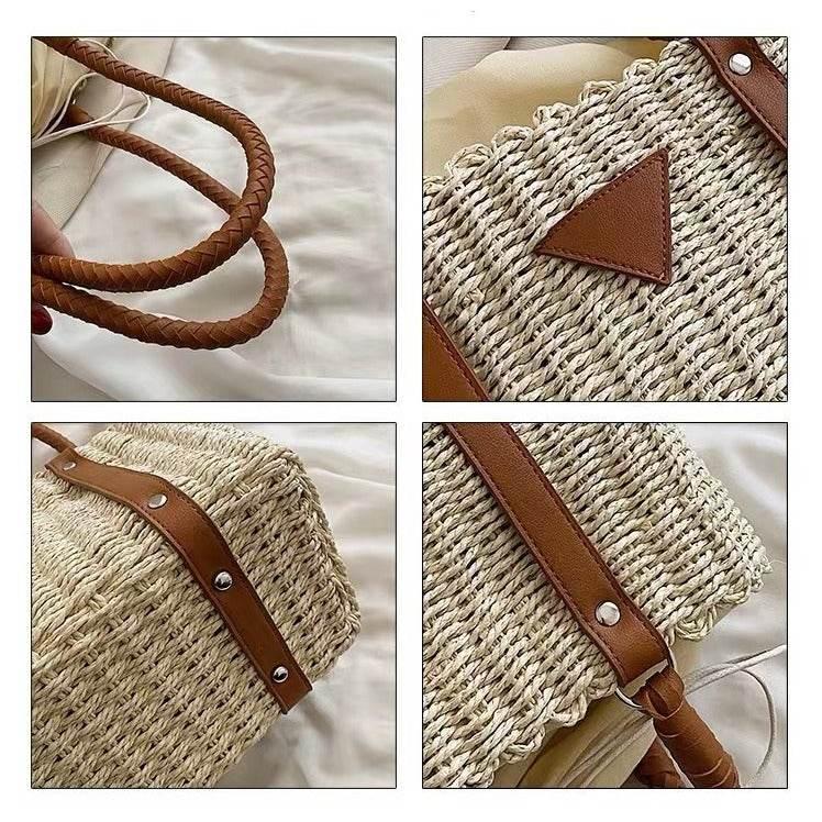 New French Style Handwoven Shoulder Bag - Cotton Rope, Zip Closure, 22x28cm, 56cm Strap for Women