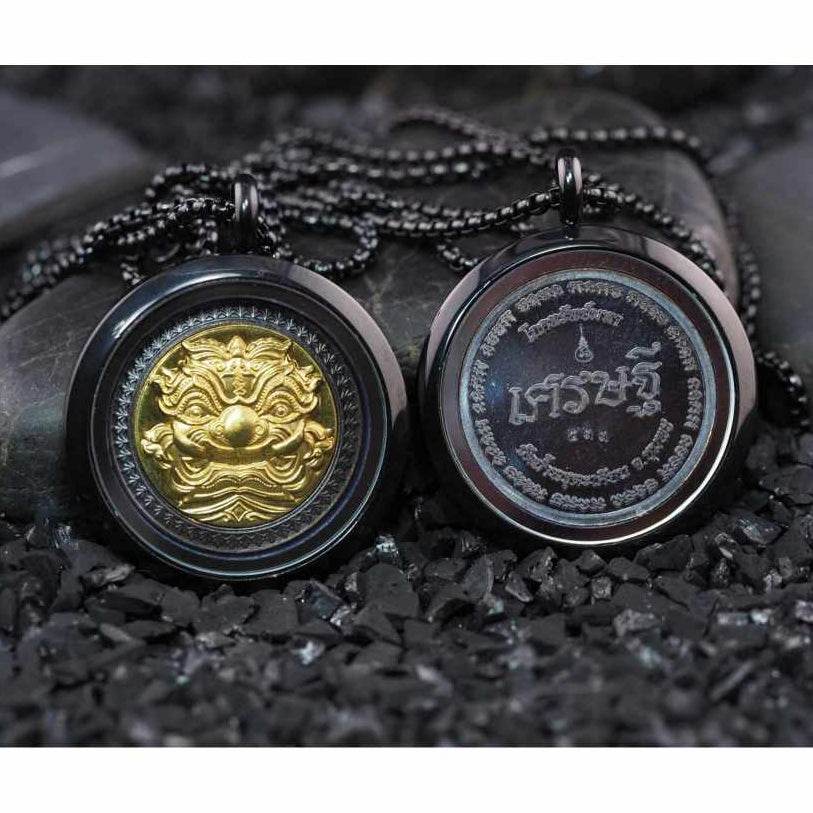 Giant-Faced Tao Wessuwan Amulet – “Wealthy Guardian” Edition (Copper + Golden Mask) - Thai Blessing Co