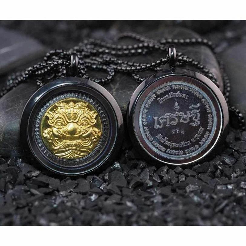Giant-Faced Tao Wessuwan Amulet - Wealthy Guardian Edition (Copper & Golden Mask) Default Title