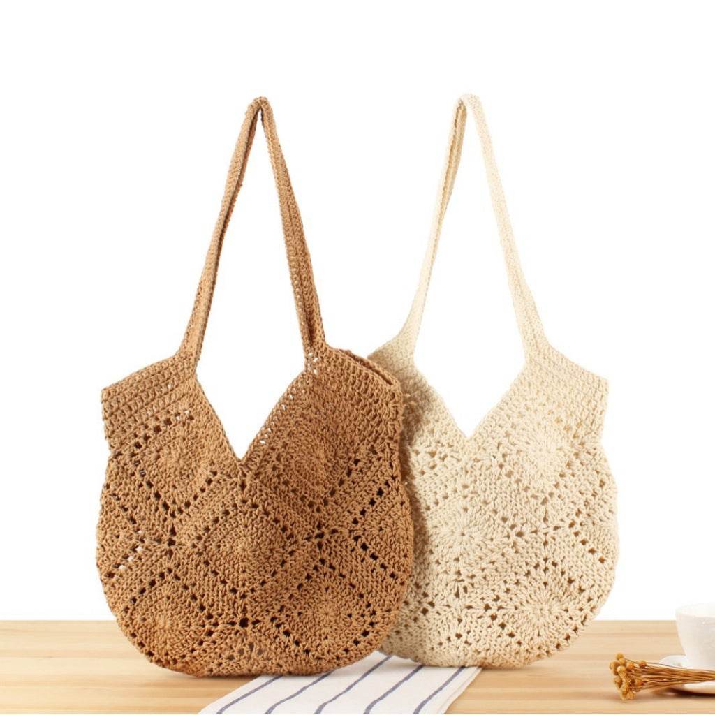 Korean Style Handwoven Cotton Bag with Linen Lining &amp; Magnetic Closure – Natural Rope Tote Bag for Women One-Sake.com white off khaki white off-khaki-