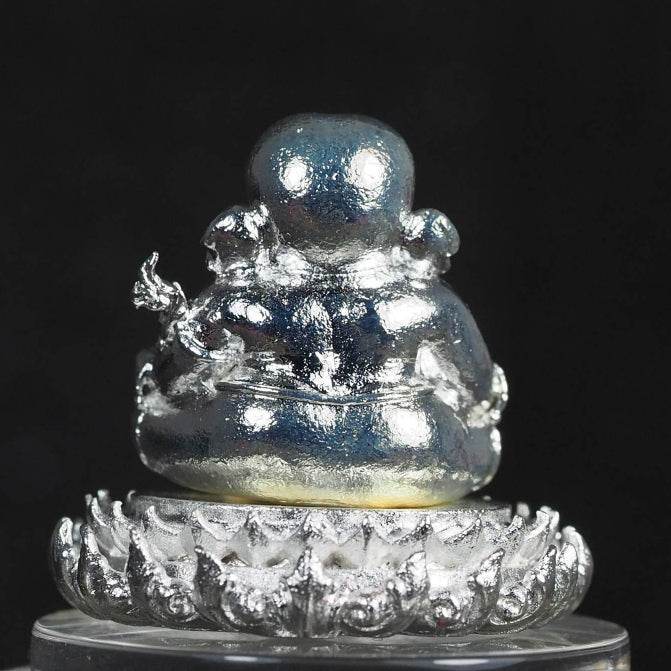 Ganesha on Lotus Base – Temple-Building Edition by Luang Pho Ngern (Silver-Plated Alloy) - Thai Blessing Co