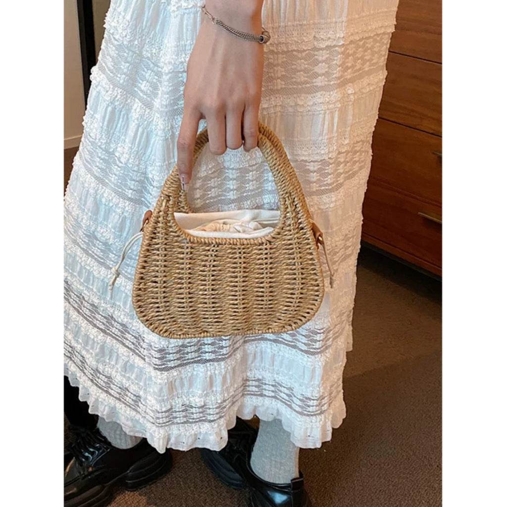 New Handwoven Shoulder &amp; Handbag – Compact with Inner Pocket | Korean Style Cotton Rope Bag 20cm Width One-Sake.com khaki white off khaki-white off-