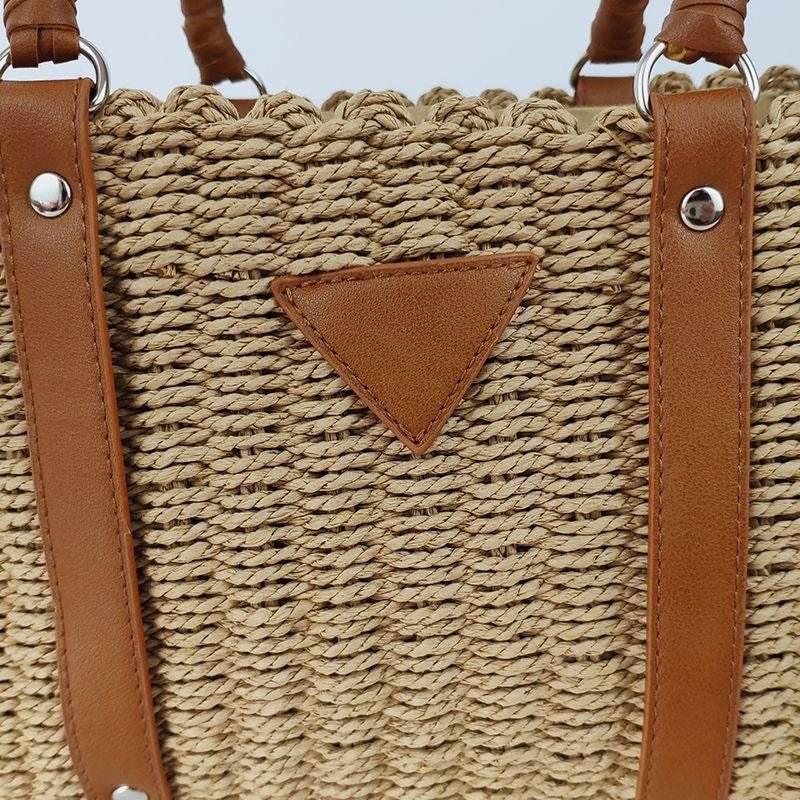 New French Style Handwoven Shoulder Bag - Cotton Rope, Zip Closure, 22x28cm, 56cm Strap for Women