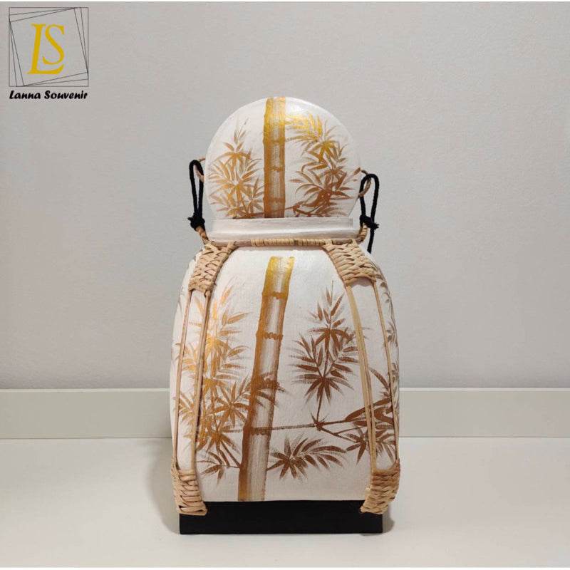 Handmade Thai decorative tray with bamboo design and woven details by One-Sake.com