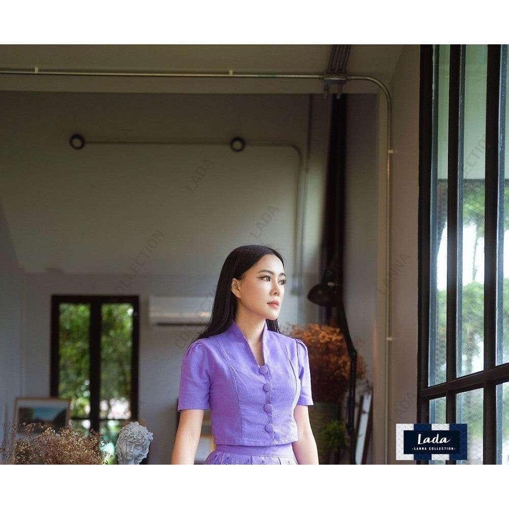 Classic Short Sleeve Collar Top – Women's Cotton Blouse in Multiple Colors | Sizes S–XL, Bust 34–40” ม่วงพาสเทล