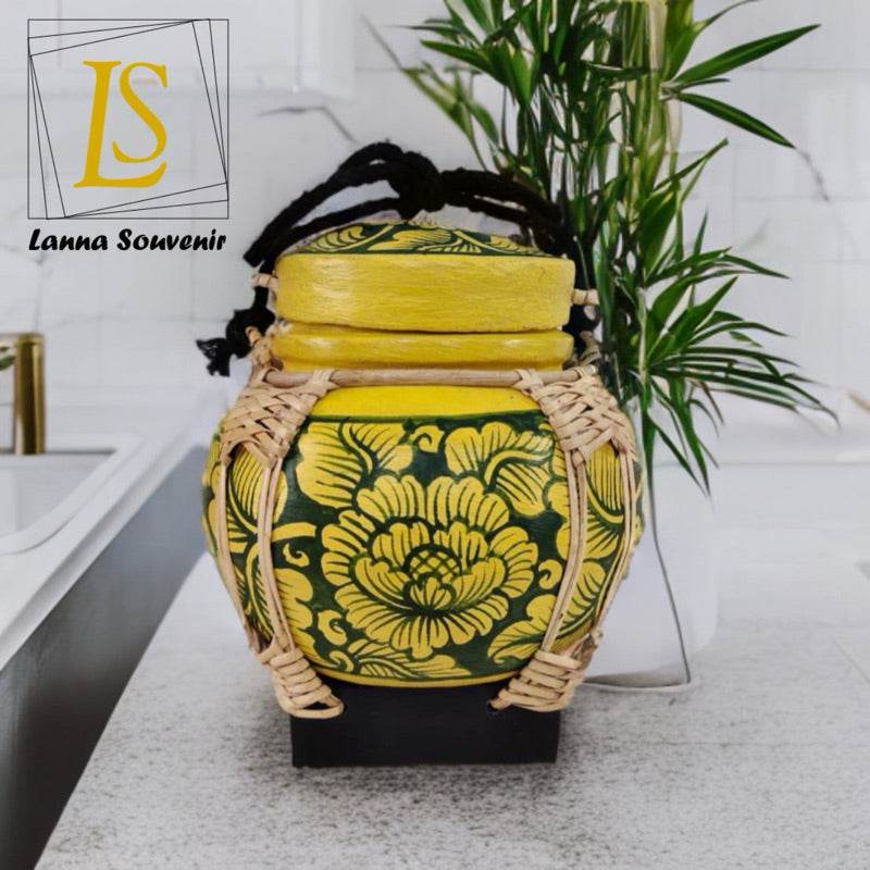 Round Lanna Kratip Rice Box – Handmade Bamboo Spiral Rice Container | 15x18cm Decorative &amp; Functional Thai Craft One-Sake.com Jar 3 Jar1 Jar2 Jar1-Jar2-Jar 3-Jar 4-Jar 5-Jar 6-Jar 7-Jar 8-Jar 9-Jar 10-Jar 11-Jar 12-Jar  13-Jar 14-Jar 15-Jar 16-Jar 17-Jar 18-Jar 19-Jar 20-Jar21-Jar 22-Jar 23-