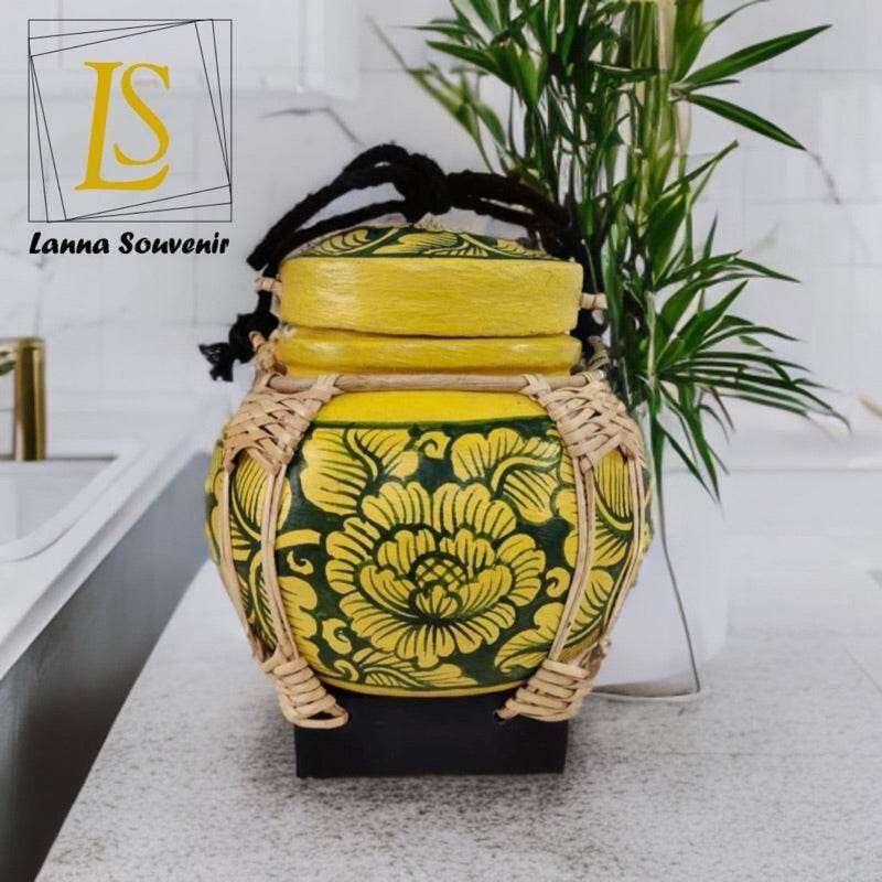 Handmade Bamboo Rice Box - Unique Authentic Thai Souvenir Jar 18