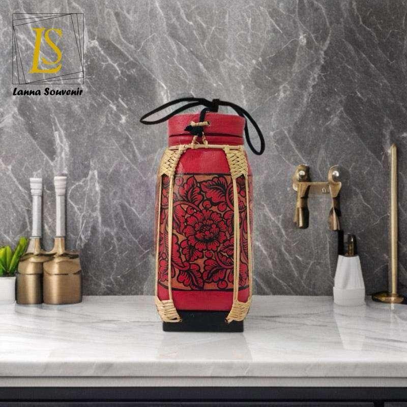 Handmade Bamboo Rice Box with Floral Design - Authentic Thai Craftsmanship