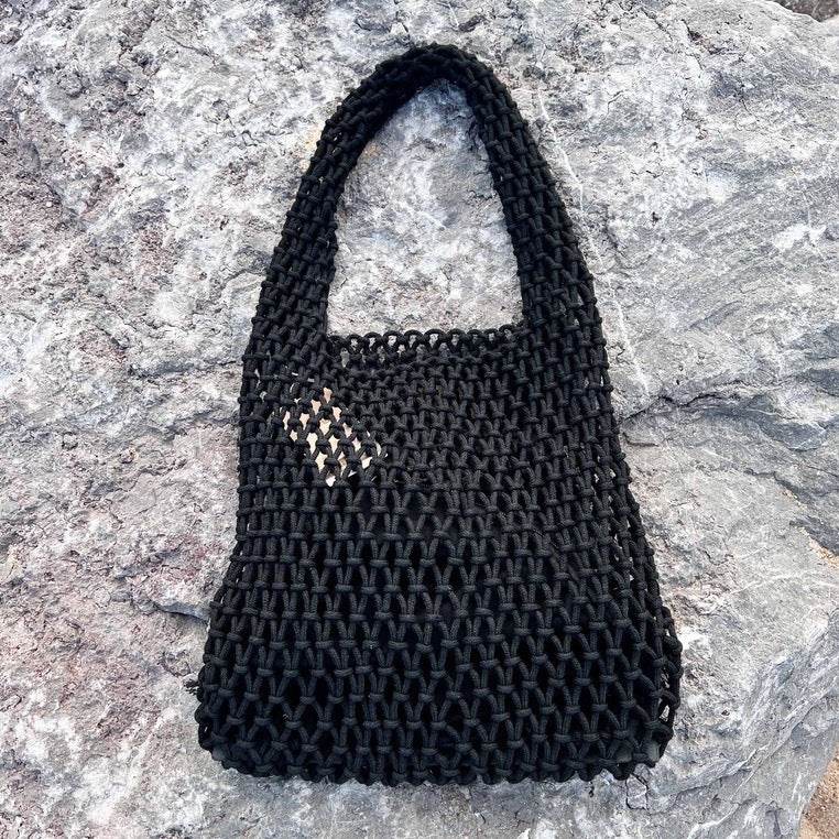 7-Color Crochet Rope Shoulder Bag with Leather Base – Handmade Cotton Tote for Women | Approx. 50cm Height One-Sake.com green White khaki White-khaki-green-purple-Blue-Yellow-Black-