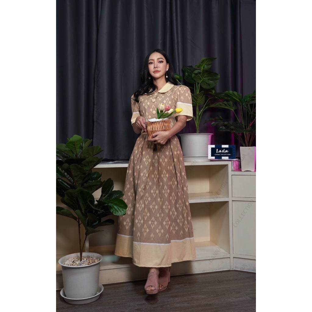 Pastel Krok Dork Kaew Blouse &amp; Pleated Skirt Set – 3 Colors | Modest Cotton Outfit for Women One-Sake.com ครีม / L ครีม / S ครีม / M ครีม / S-ครีม / M-ครีม / L-ครีม / XL-ม่วง / S-ม่วง / M-ม่วง / L-ม่วง / XL-เทา / S-เทา / M-เทา / L-เทา / XL-