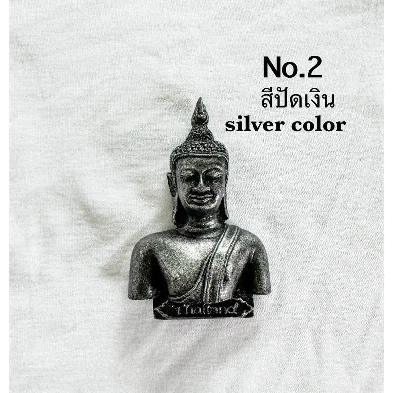 Handcrafted resin fridge magnet silver color Buddha bust souvenir from One-Sake.com